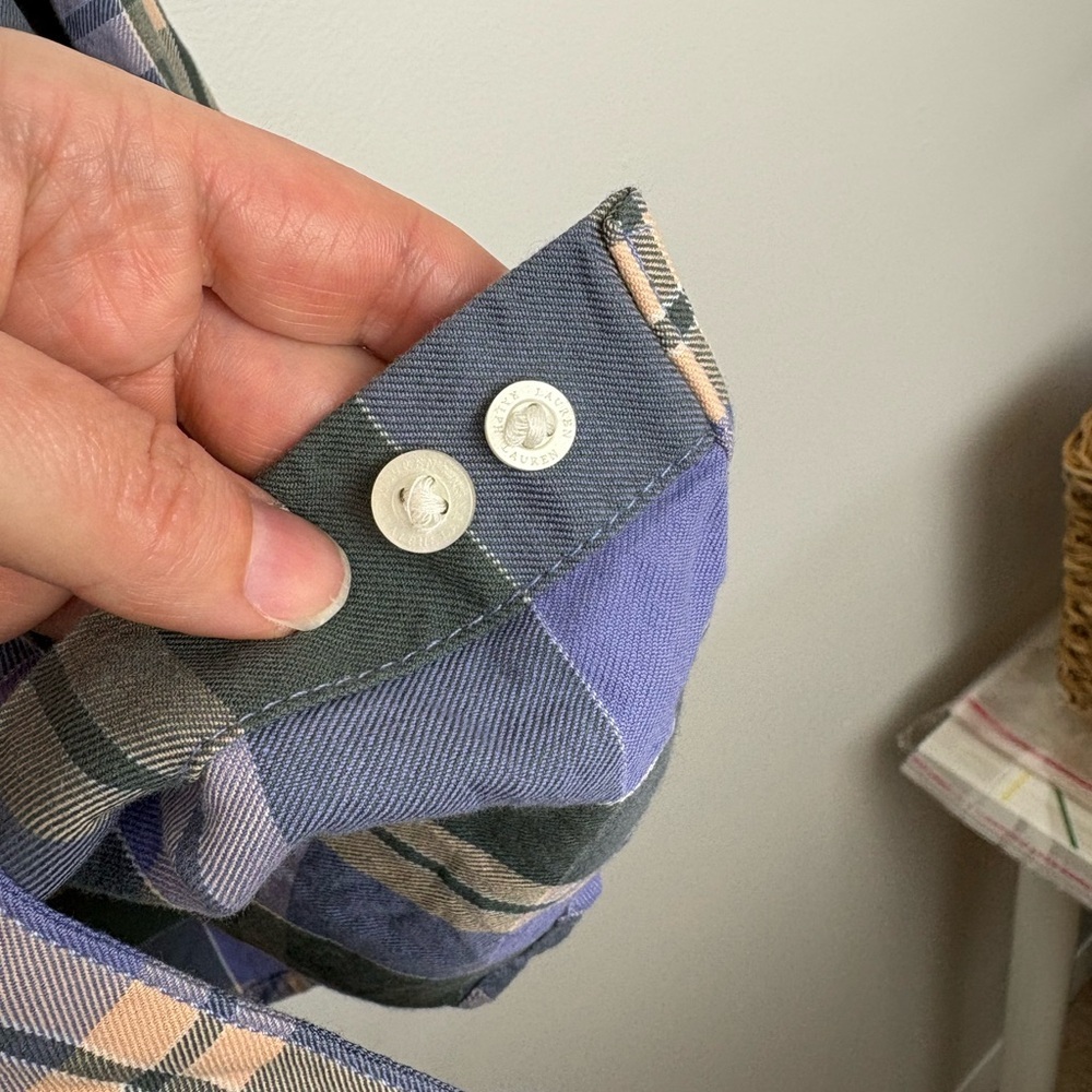 Lauren Ralph Lauren 100% Cotton Lavender, Green & Peach Plaid Button-Up size XL - Picture 11 of 12